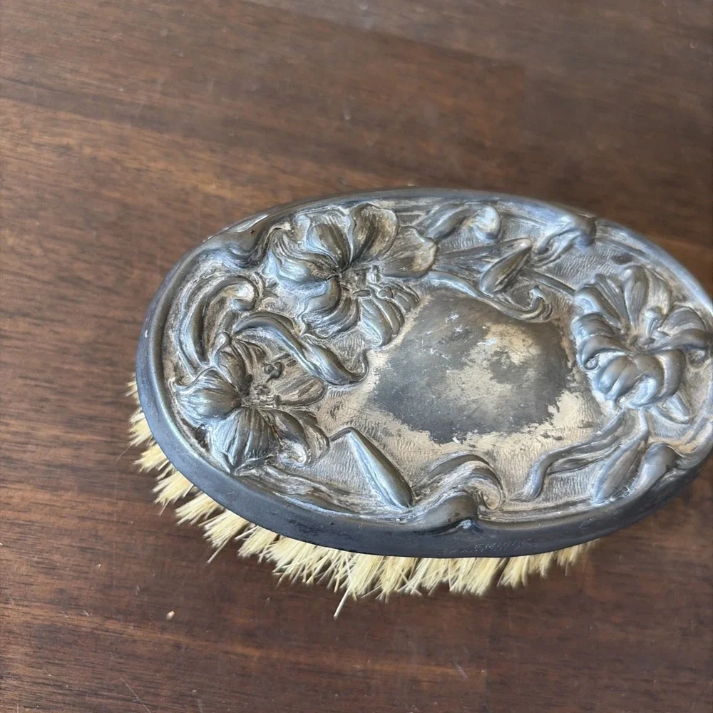 Antique Silver Art Nouveau Repousse Victorian Clothing Lint Brush